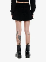 Social Collision Black Corduroy Skull Zipper Pleated Mini Skirt