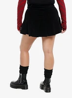 Social Collision Black Corduroy Skull Zipper Pleated Mini Skirt Plus