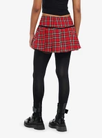 Social Collision Red Plaid Velvet Bow Pleated Mini Skirt