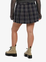 Social Collision Black & Beige Plaid Pleated Mini Skirt Plus