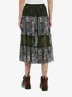 Thorn & Fable Unicorns Mushrooms Green Lace Sheer Midi Skirt