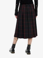 Social Collision Black & Red Windowpane Plaid Pleated Midi Skirt