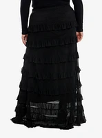 Social Collision Black Mesh Tiered Maxi Skirt Plus