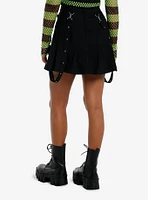 Social Collision Black Buckle Grommet Suspender Skirt