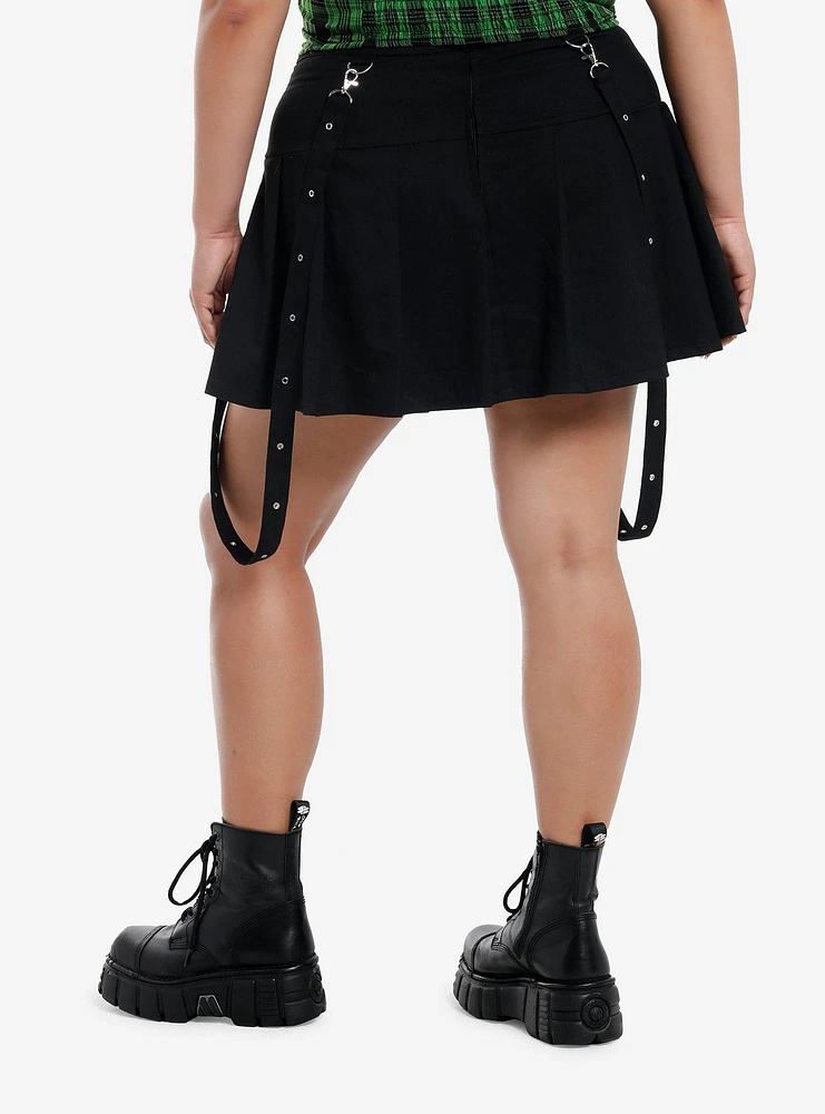 Social Collision Black Buckle Grommet Suspender Skirt Plus