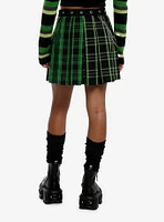 Social Collision Green Plaid Side Chain Skirt With Belt