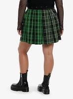 Social Collision Green Plaid Side Chain Skirt With Belt Plus