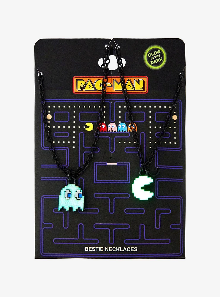 Pac-Man Ghost & Pac-Man Glow-In-The-Dark Best Friend Necklace Set