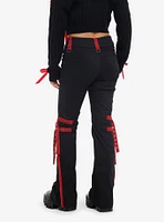 Black & Red Grommet Tape Zipper Pants