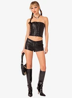 Edikted Wilde Lace Up Faux Leather Corset Top