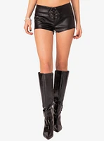 Edikted Wilde Lace Up Faux Leather Shorts