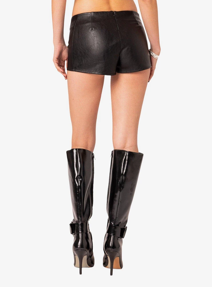 Edikted Wilde Lace Up Faux Leather Shorts