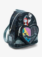 Loungefly The Nightmare Before Christmas Jack & Sally Split Heart Mini Backpack