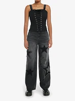 Social Collision Black Lace-Up Girls Corset Top