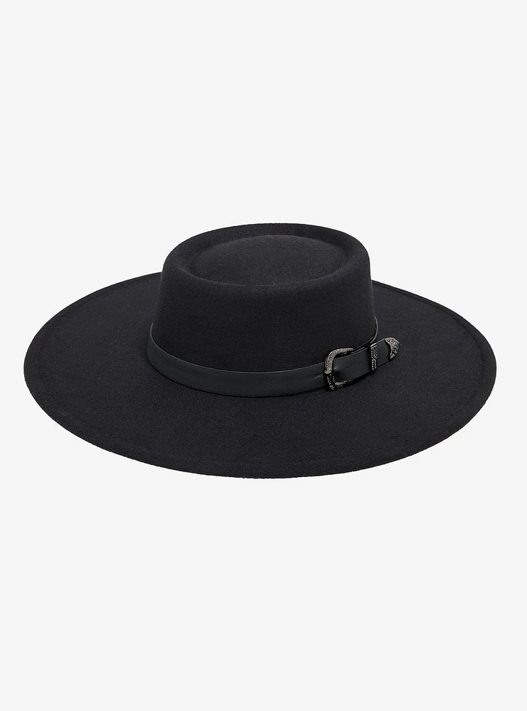 Black Western Buckle Wide Brim Hat