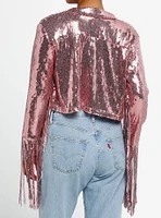 Pink Sequin Fringe Girls Jacket