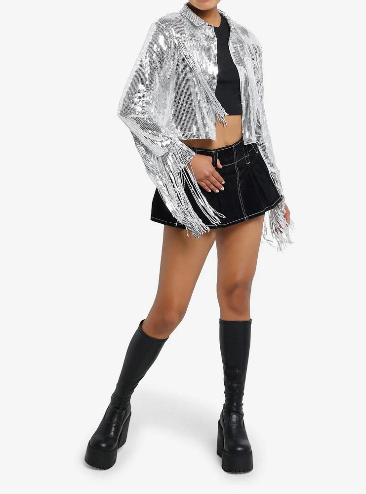 Silver Sequin Fringe Girls Jacket