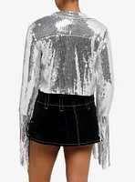 Silver Sequin Fringe Girls Jacket