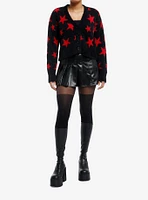 Social Collision Black & Red Star Fuzzy Girls Cardigan