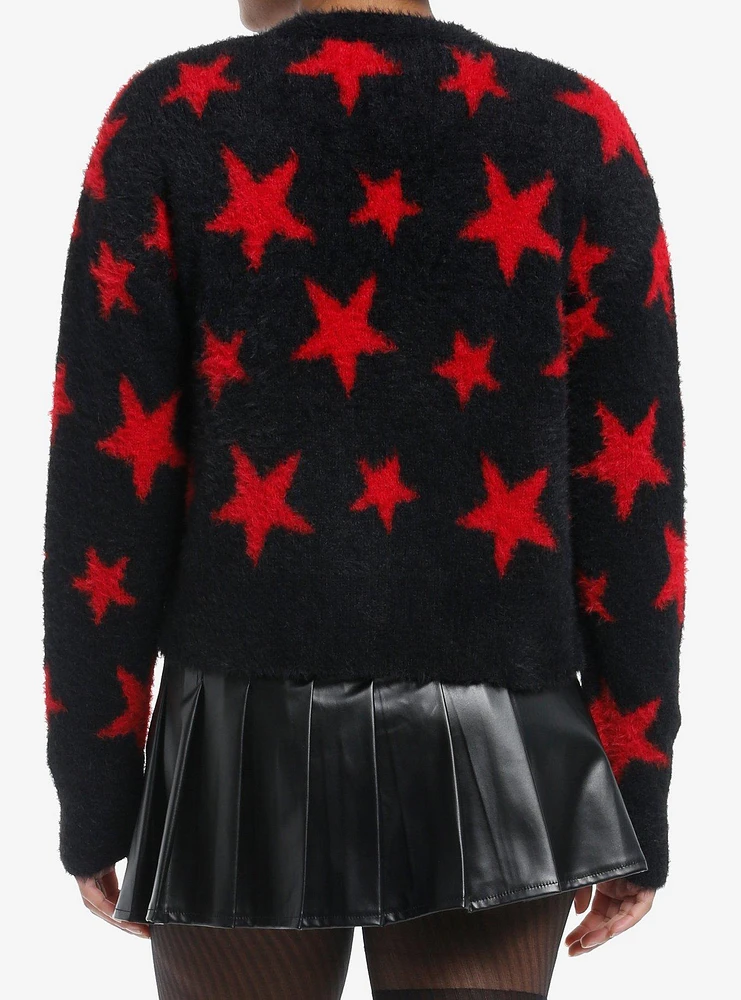 Social Collision Black & Red Star Fuzzy Girls Cardigan