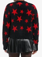 Social Collision Black & Red Star Fuzzy Girls Cardigan