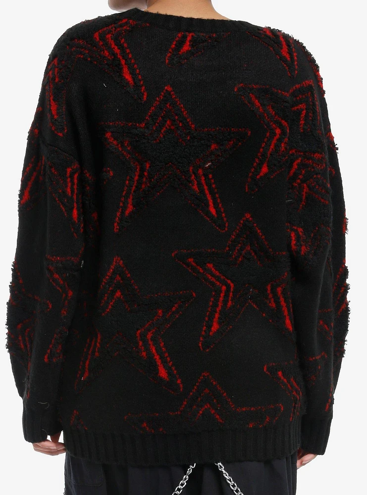 Social Collision Black & Red Star Knit Girls Sweater