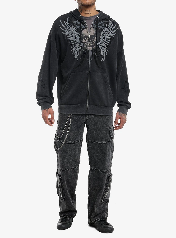 Social Collision Wing & Skull Appliqué Hoodie