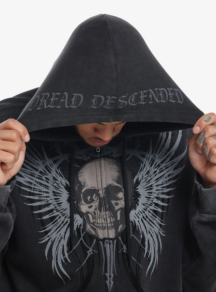 Social Collision Wing & Skull Appliqué Hoodie