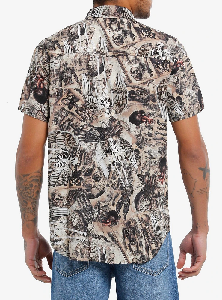 Thorn & Fable Winged Skeletons Anatomical Illustrations Woven Button-Up