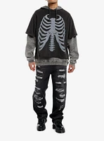 Rib Cage Grey Wash Oversized Twofer Hoodie