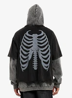 Rib Cage Grey Wash Oversized Twofer Hoodie