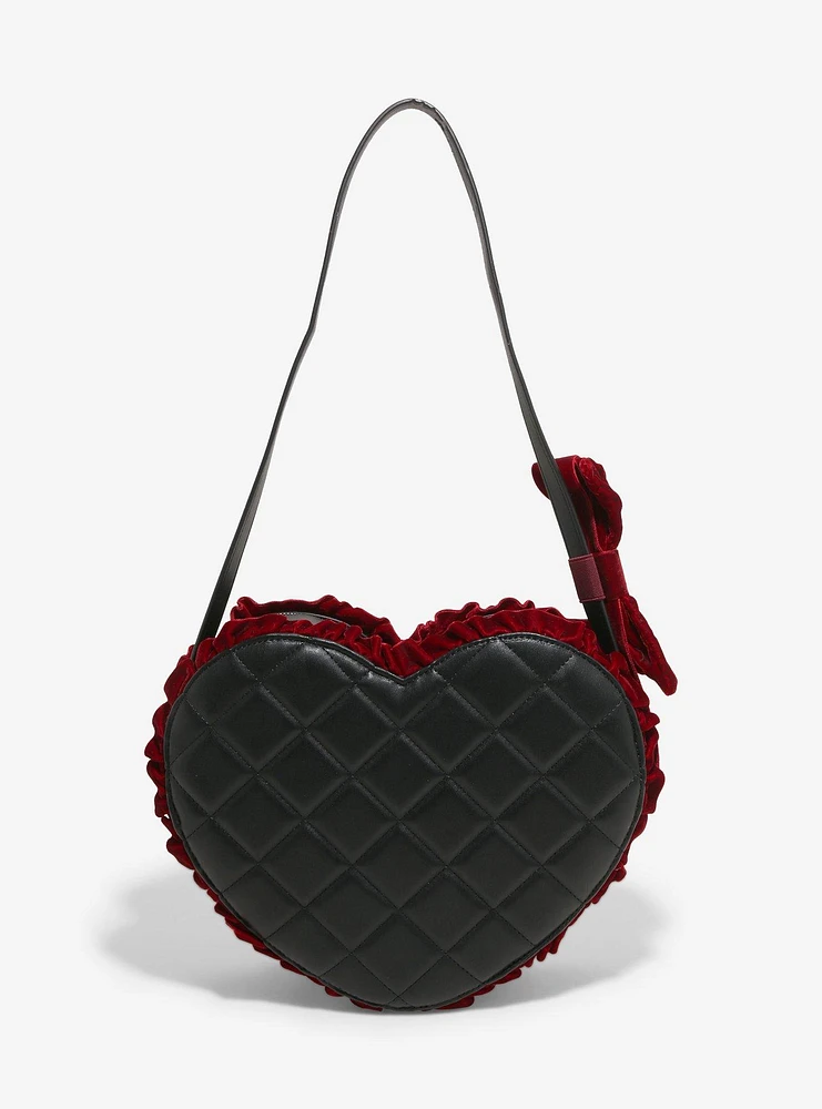 Black Heart Velvet Bow Shoulder Bag