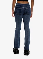 Dark Indigo Flare Denim Pants With Belt