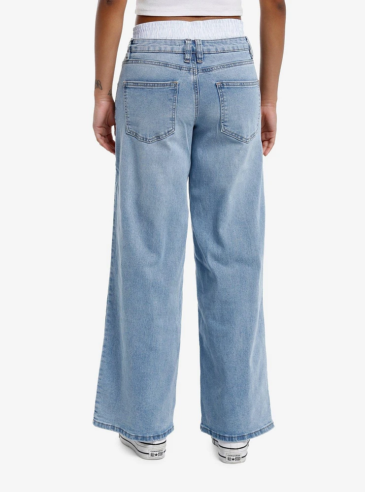 Light Indigo Faux Boxers Wide Leg Jeans