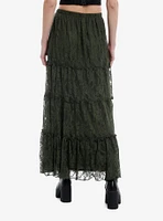 Thorn & Fable Green Lace Tiered Mini Skirt