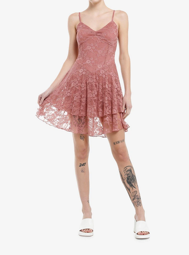 Thorn & Fable Mauve Lace Cami Dress