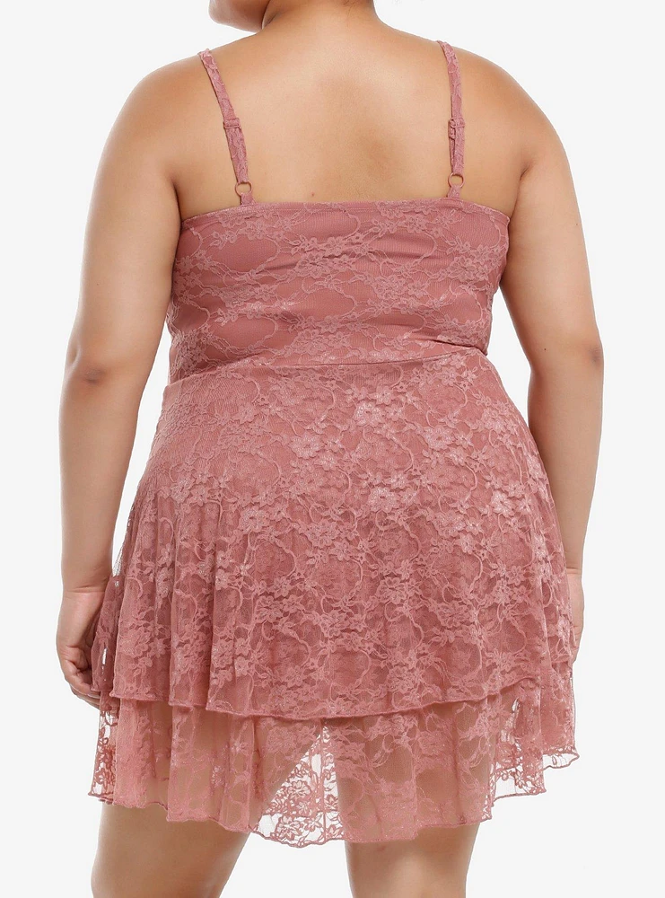 Thorn & Fable Mauve Lace Cami Dress Plus