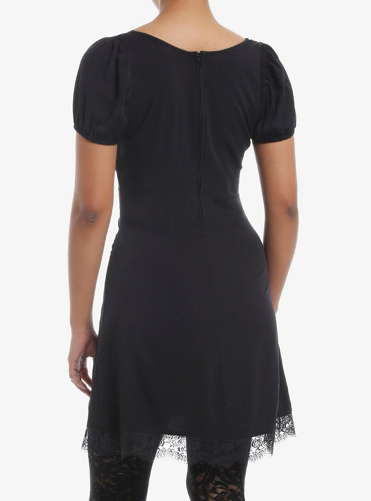 Cosmic Aura Black Lace Puff Sleeve Dress