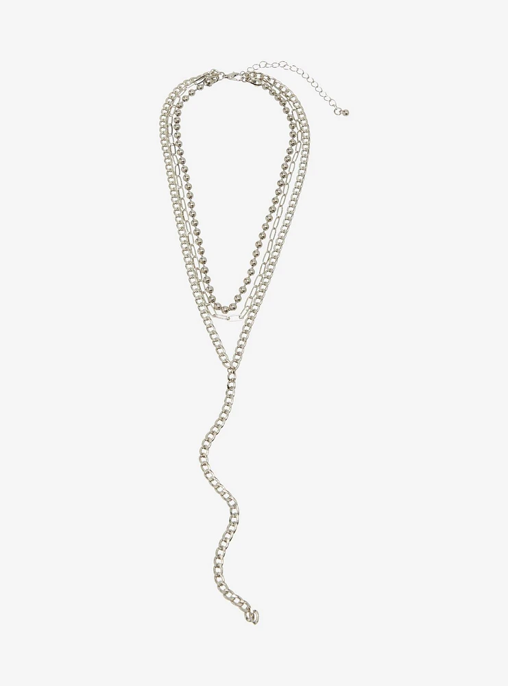 Social Collision Chain Lariat Layered Necklace