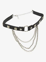 Social Collision Pyramid Stud Chain Faux Leather Choker