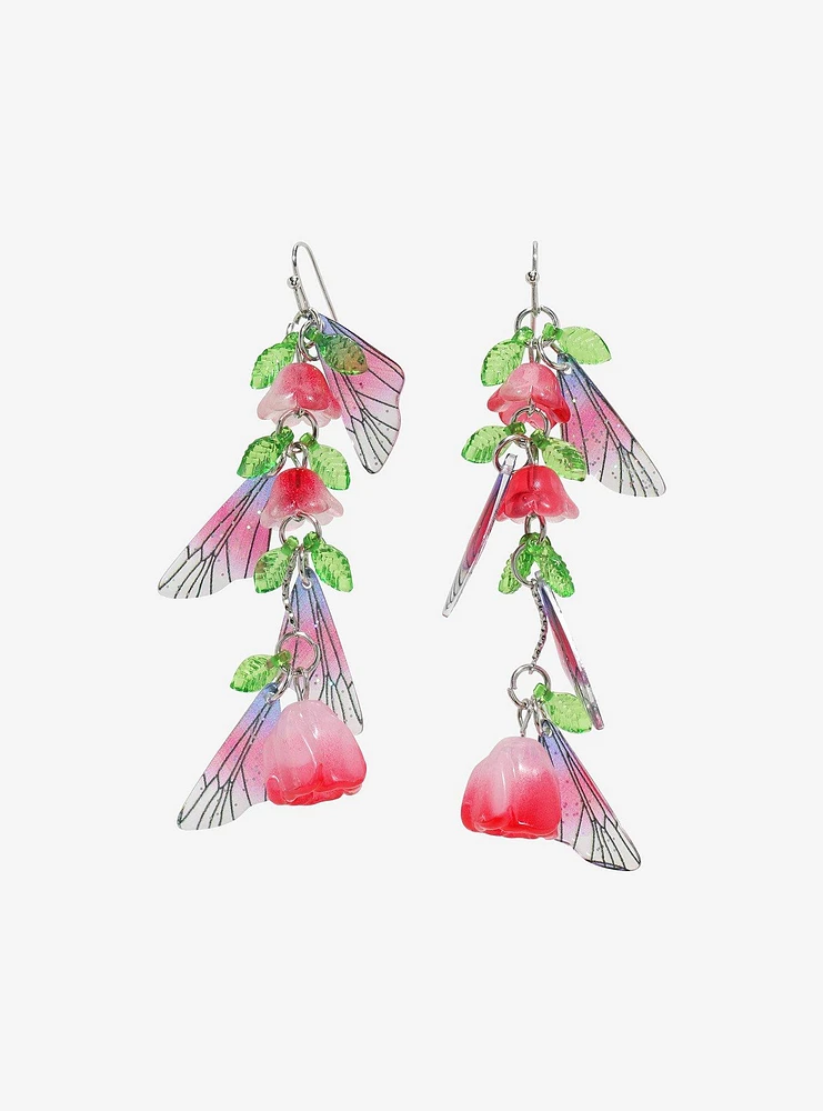 Thorn & Fable Pink Flower Fairy Wing Earrings