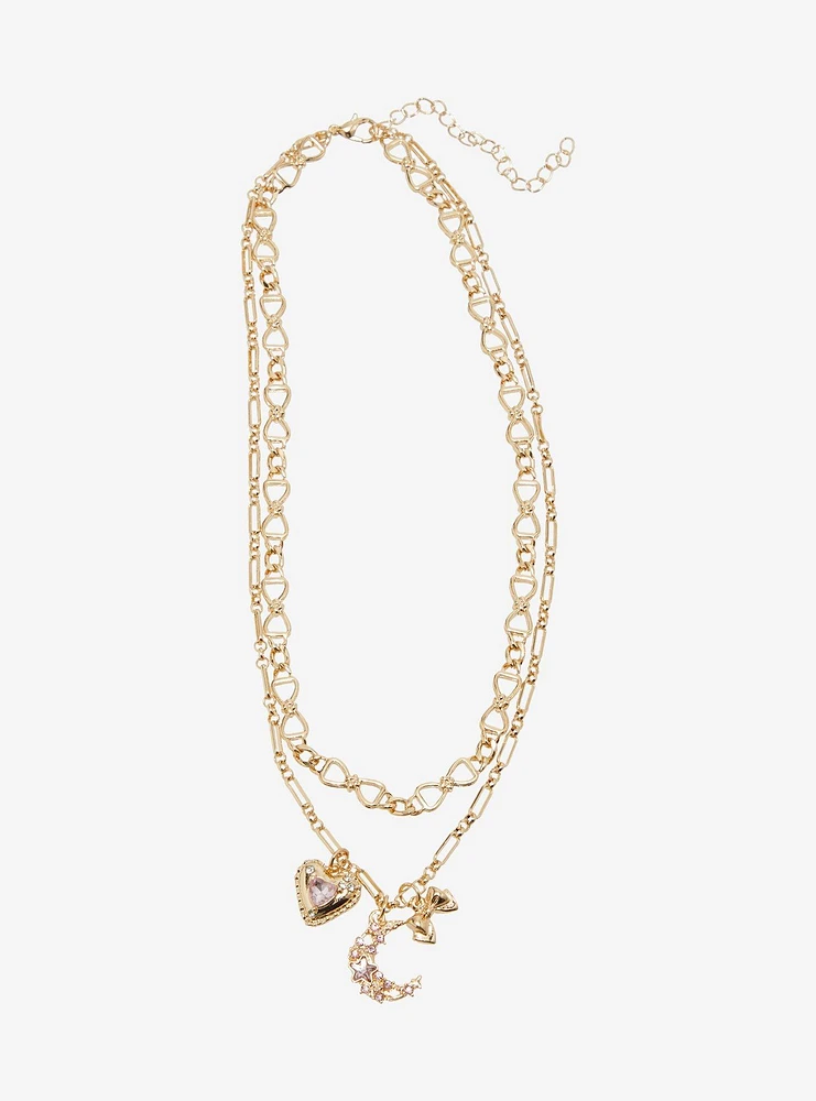 Sweet Society Moon Heart Bling Layered Necklace