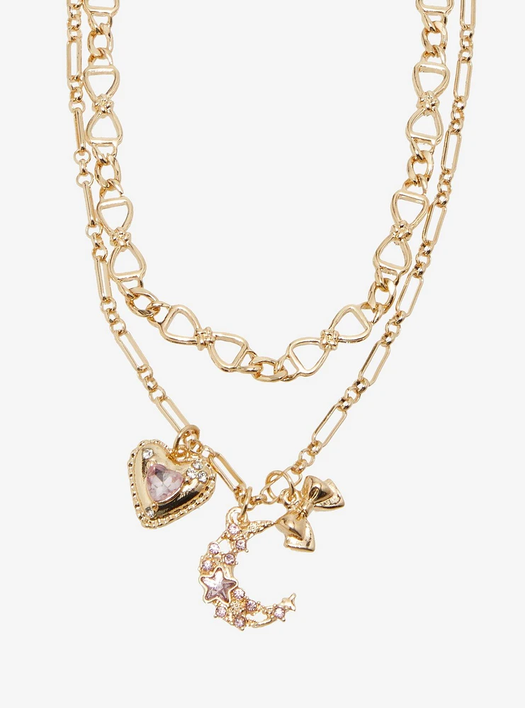 Sweet Society Moon Heart Bling Layered Necklace