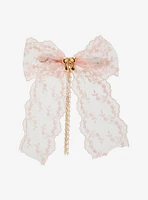 Sweet Society Pink Lace Pearl Chain Hair Bow