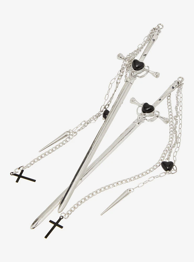 Social Collision Dagger Cross Chain Hair Stick Set