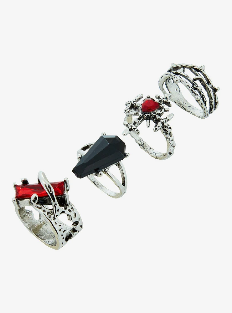 Social Collision Red Crystal Coffin Ring Set