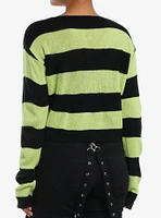 Social Collision Black & Green Stripe Girls Crop Sweater