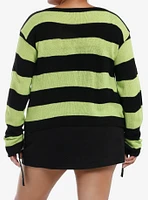 Social Collision Black & Green Stripe Girls Crop Sweater Plus