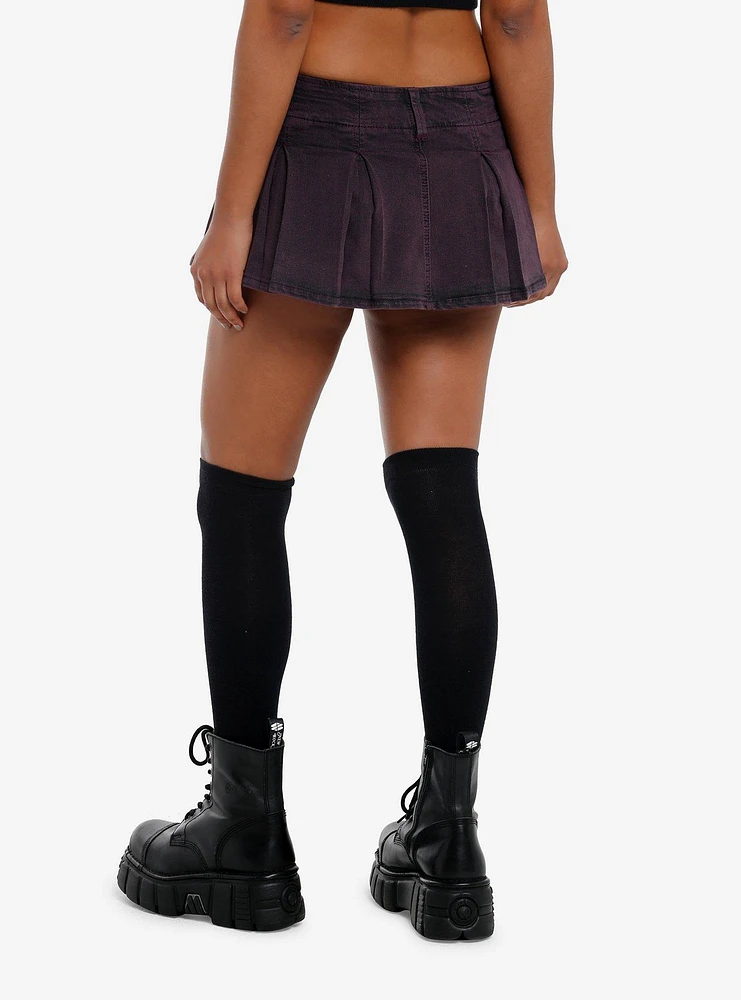 Purple Washed Pleated Micro Skort