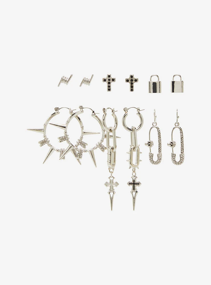 Social Collision Chain Spike Lock Earring Set